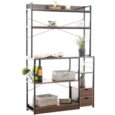 Etagère de cuisine Fehring avec Cadre en Métal et espaces de rangement en MDF Noyer