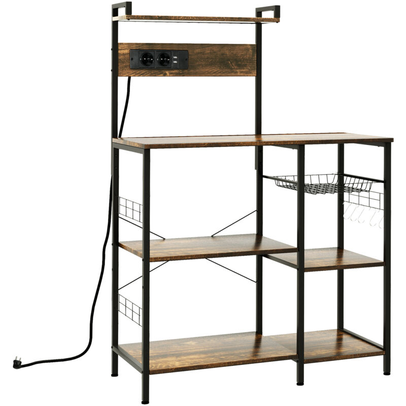 Tagère de cuisine micro-ondes avec multiprise et 2 chargeurs usb acier noir