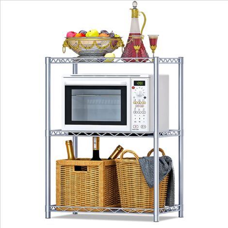 Etagère de cuisine, pour micro-ondes, épices, 2 étagères, pour cuisine, plans de travail, métal, réglable avec 4 crochets, 35 x 56 x 80 cm