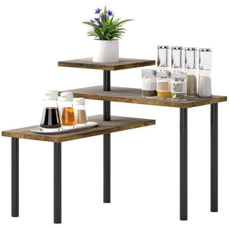 Étagère de cuisine rotative à 3 niveaux, étagère d'angle, cadre en métal, 40 x 18 x 36,5 cm, brun rustique Étagère de cuisine rotative à 3 niveaux, étagère d'angle, cadre en métal, 40 x 18 x 36,5 cm, brun rustique