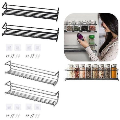 Étagère de cuisine suspendue, porte-épices, support de rangement mural pour porte de placard, lot de 2 - Argent