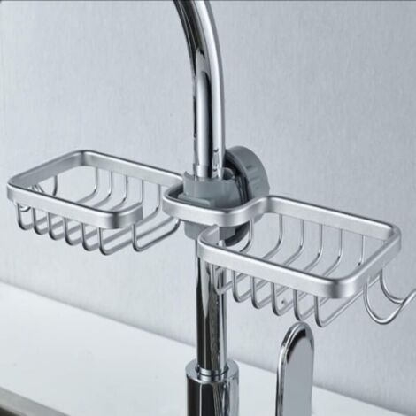 Étagère de douche argentée 36 x 13 x 3,9 cm 1 pièce en aluminium à deux couches sans perçage porte-savon panier de vidange de cuisine