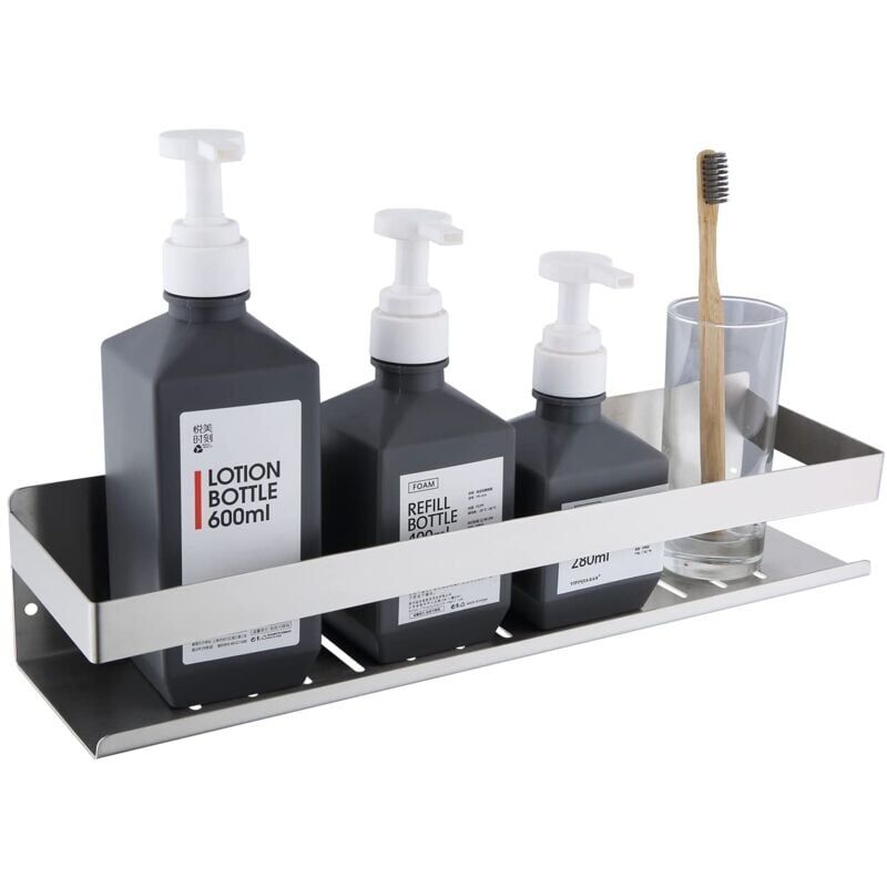 Étagère de Douche Auto-adhésif, Étagère Salle de Bain Sans Perçage SUS304 Acier Inoxydable Adhésive Panier de Douche, Nickel Brossé 40CM