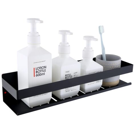 Étagère de Douche Auto-adhésif, Étagère Salle de Bain sans Perçage SUS304 Acier Inoxydable Adhésive Panier de Douche, Noir Mat 40CM