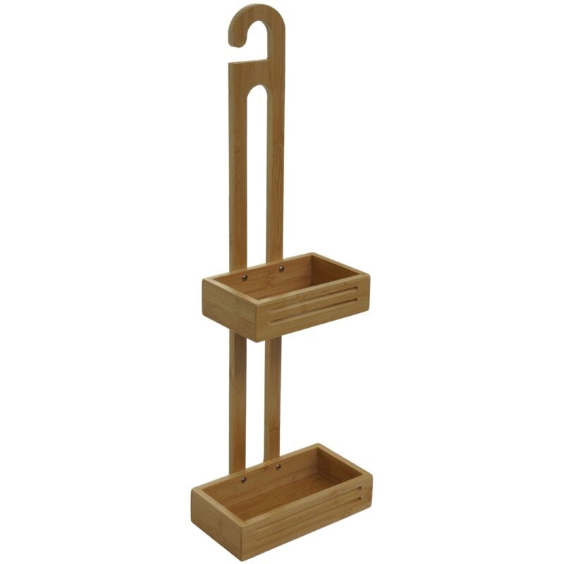 Tagère de douche avec 2 paniers et un crochet de suspension organisateur de salle de bain en bambou 69x22x13 cm 040008643