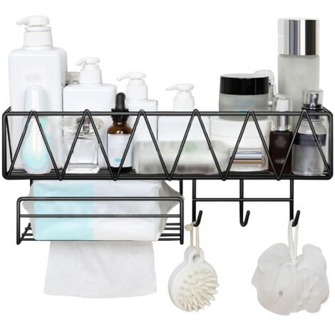 Étagère de douche avec porte-serviettes et 3 crochets, fixation murale, adhésif sans perçage, organisateur de salle de bain, panier de rangement pour douche, toilettes, dortoir, cuisine
