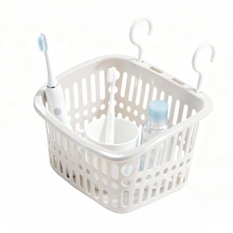 Étagère de douche avec trous de drainage en plastique - Gain de place, robuste et durable - Panier de rangement mural pour cuisine, salle de bain, toilettes (blanc)