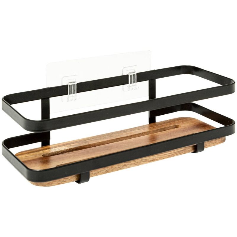 5five Simply Smart - Etagère de douche sans perçage en bois Noir 25.5x10x8 cm