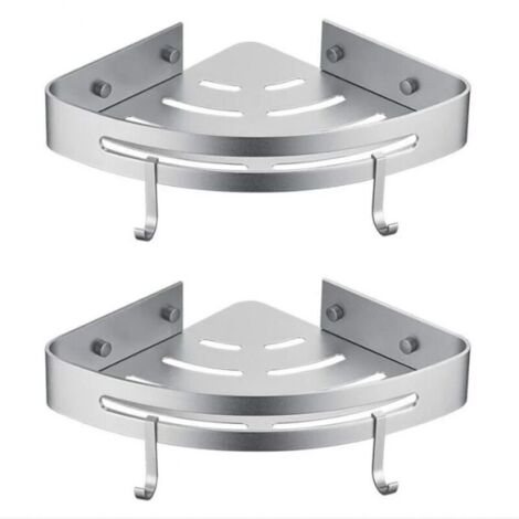 Étagère de douche d\'angle – 2 pièces – sans perçage – étagère de salle de bain sans perçage, panier de rangement de douche, support de douche adhésif mural en aluminium, organisateur pour shampoing (