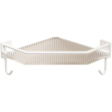 Étagère de douche d'angle en acrylique, sans perçage, grande capacité, triangulaire, blanche, simple couche, avec crochet. Idéale pour salle de bain, dortoir ou cuisine.