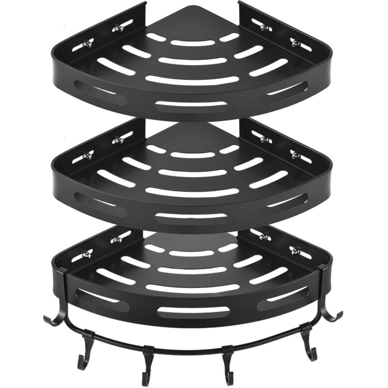 Lifcausal - tagère de douche d'angle en alliage d'aluminium à 3 niveaux, support de rangement mural pour salle de bain, étagère de douche avec