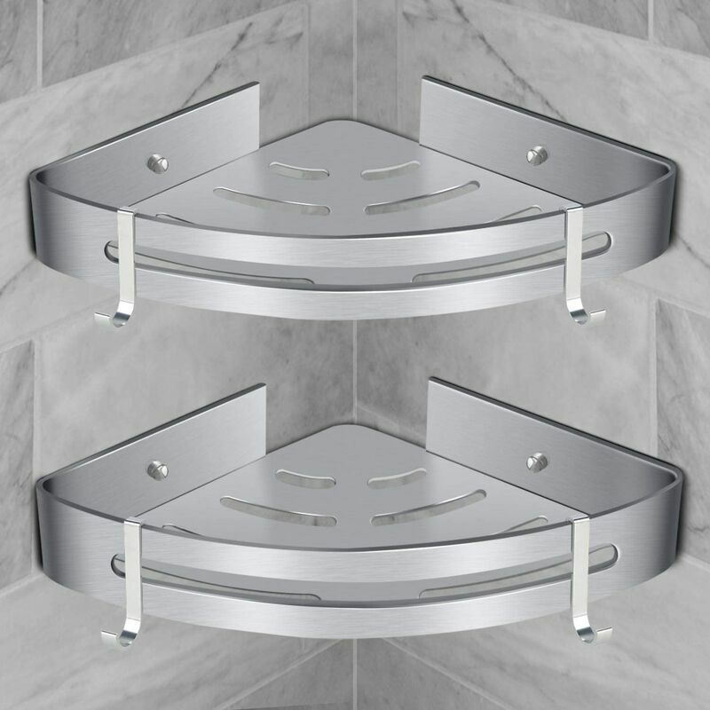 Etagère de Douche d'Angle, Etagère de Salle de Bain Sans Forage Panier Rangement Douche Aluminium Murale Adhésive Serviteur de Douche Organiseur pour