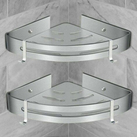 Etagère de Douche d’Angle, Etagère de Salle de Bain Sans Forage Panier Rangement Douche Aluminium Murale Adhésive Serviteur de Douche Organiseur pour Shampoing(Triangle, 2 Pièces)