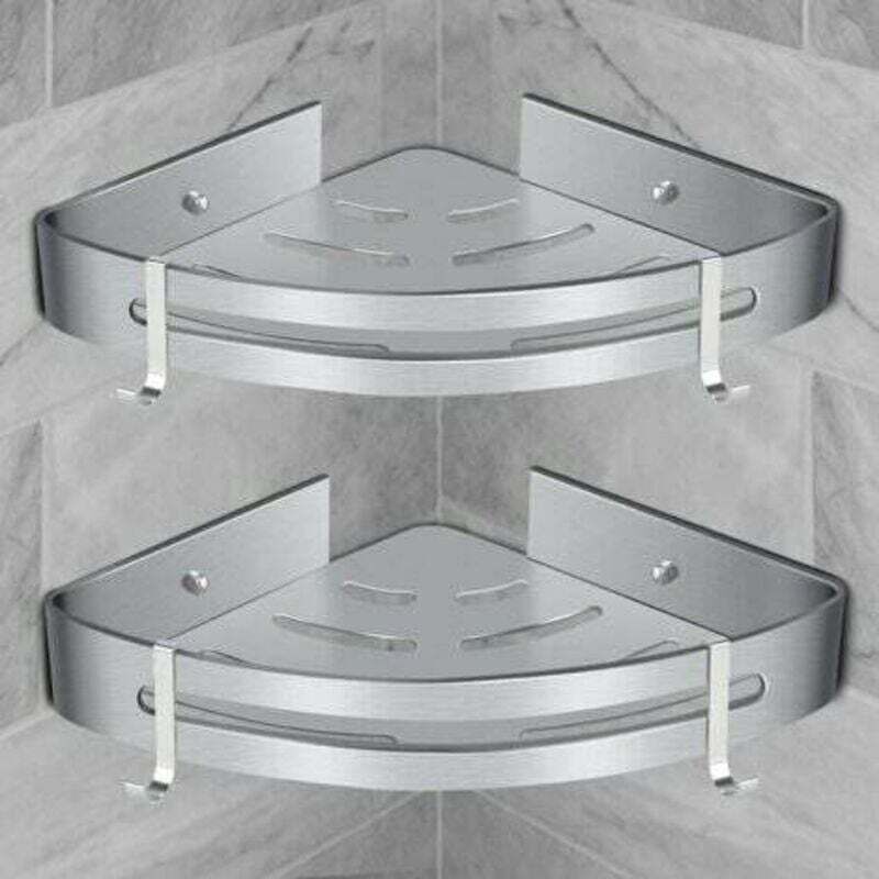 Étagère de douche d'angle, étagère de salle de bain sans perçage, étagère de douche murale adhésive (lot de 2)