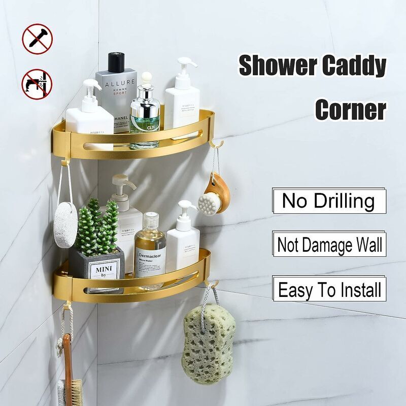 ZVD - tagère de Douche d'Angle - Étagère de Salle de Bain Starlight (Doré, 2 Tiers)