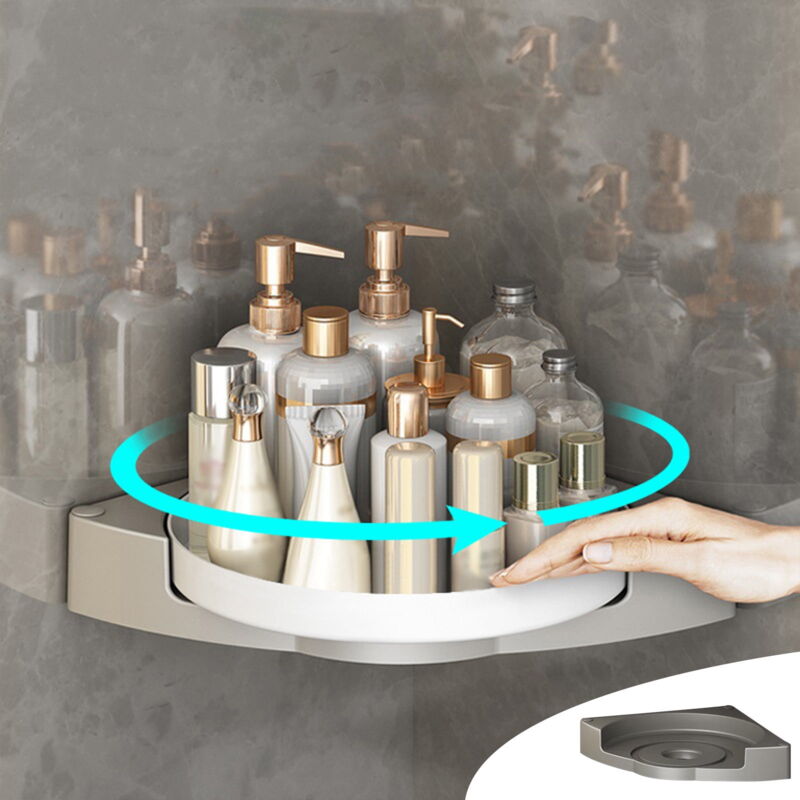 Tagère de douche d'angle rotative à 360°, plateau tournant pour rangement de salle de bain, étagère de douche d'angle sans perçage, gain de place