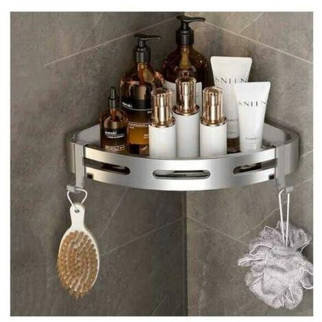 Etagère de Douche d'angle sans Perçage en Métal avec 2 Crochets pour Douche Support Antirouille Autocollant   (1PCS Argent Triangles)，28.521.5cm (SKU produit : 92866904  SKU Offre : LHML83120)