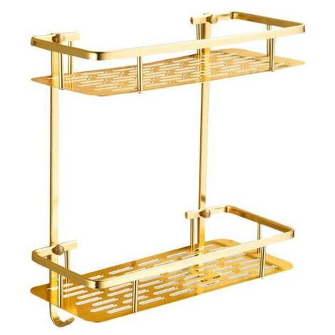 Étagère de douche dorée, étagère murale de salle de bain, panier de rangement de douche en métal sans perçage (2 paniers)