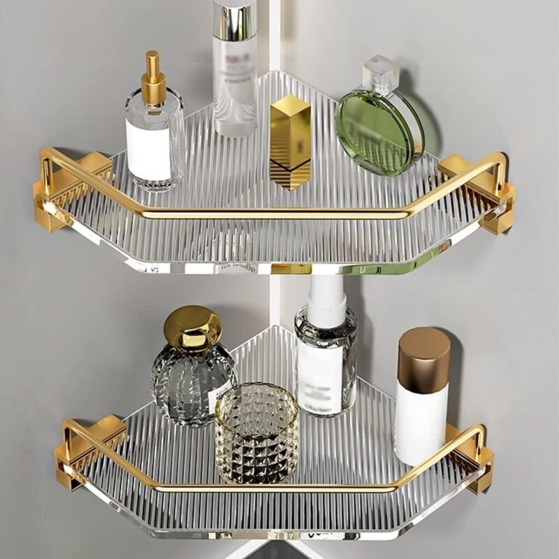 Étagère de douche dorée, support mural acrylique, grande capacité, sans perçage, porte-bouteilles d'assaisonnement