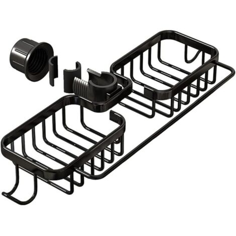 Étagère de douche double noire 36 x 13 x 3,9 cm 1 porte-savon de douche en aluminium Aucun perçage requis Panier de vidange de cuisine