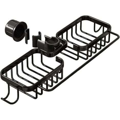 Étagère de douche double noire 36 x 13 x 3,9 cm 1 porte-savon de douche en aluminium Aucun perçage requis Panier de vidange de cuisine