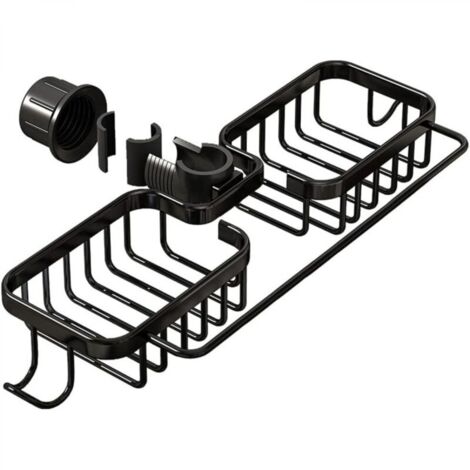 Étagère de douche double noire 36 x 13 x 3,9 cm 1 porte-savon de douche en aluminium Aucun perçage requis Panier de vidange de cuisine