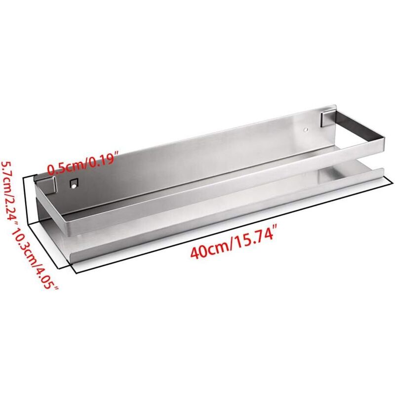 Tagère de Douche en Acier Inoxydable, Panier de Rangement Antirouille, Étagère Murale Rectangulaire 16 Pouces
