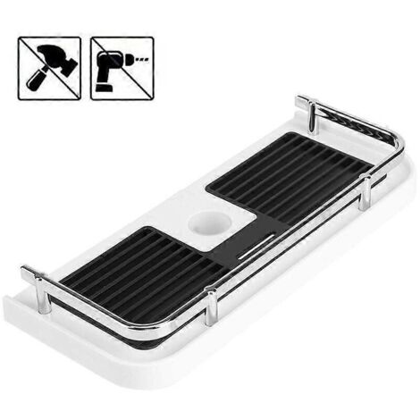 Étagère de douche en plastique, panier de support de douche, montage sans perçage. Convient pour tous les diamètres de 19 à 25 mm.