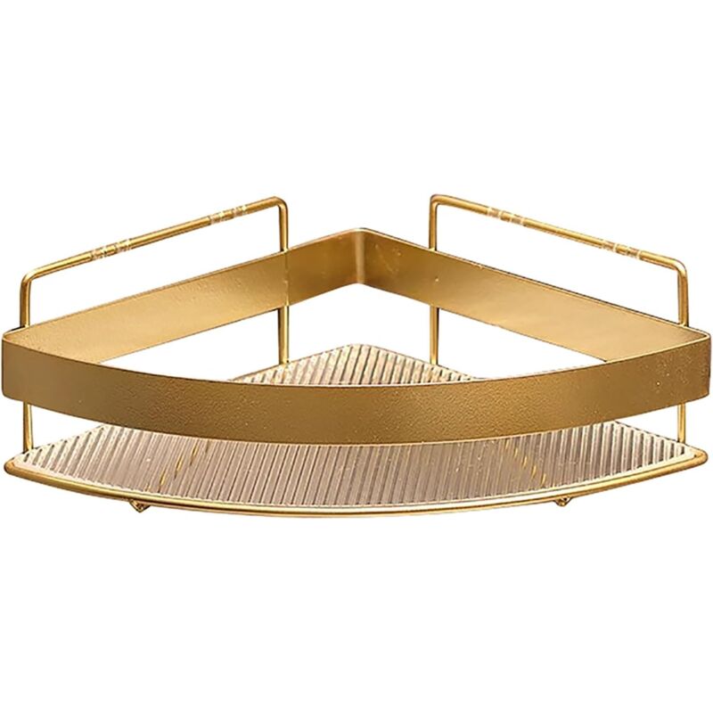 Étagère de douche, étagère d'angle murale, support de rangement de douche en acrylique avec clôture en métal (doré)