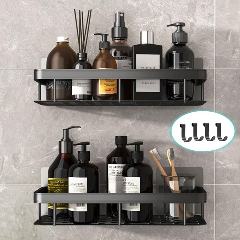 Tagère de douche, étagère de douche, sans perçage, panier de douche, en aluminium, étagère de douche antirouille, capacité de charge jusqu'à 10 kg,