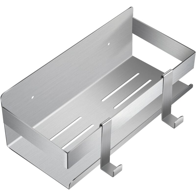 Tagère de Douche, Étagère Salle de Bain Acier Inoxydable Panier de Doucheavec 2 Crochets Amovibles (Argent)