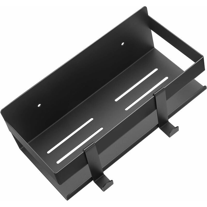 Tagère de Douche, Étagère Salle de Bain Acier Inoxydable Panier de Doucheavec 2 Crochets Amovibles (Noire)