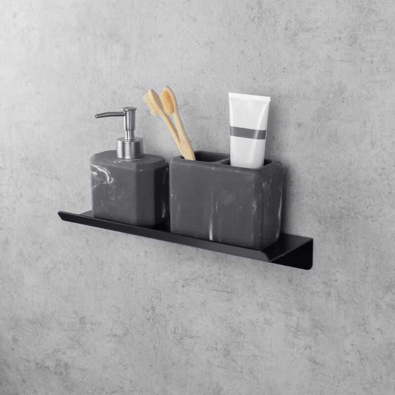 Tablette Murale Salle de Bain, Aluminium, Noir, plain (30 cm) - Daske