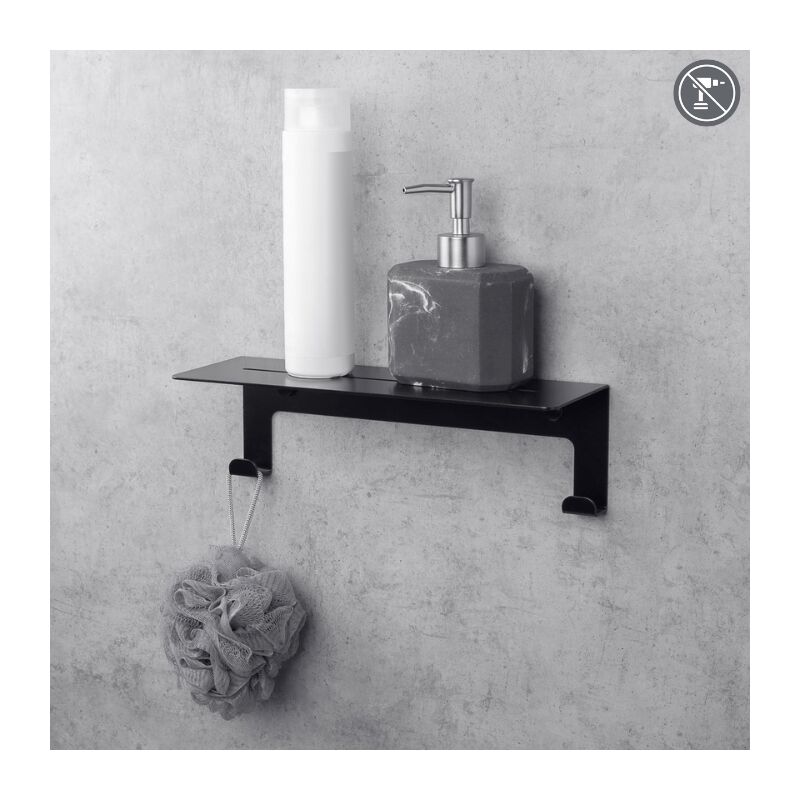 Tagère de Douche Flottante, Noire, Fixation Adhésive, grohys (30 cm) - Daske