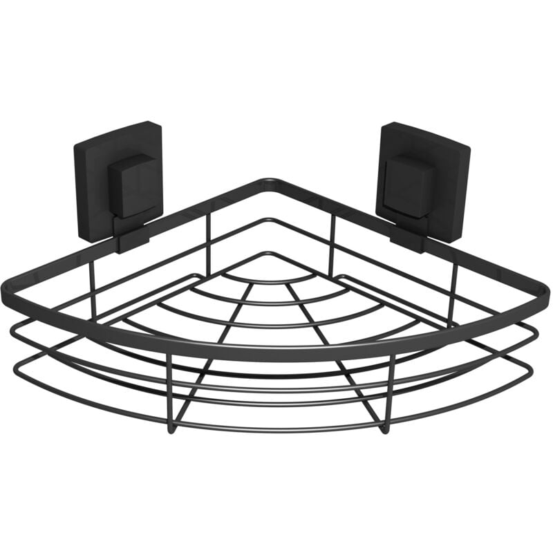 etagère de douche d'angle kote noir avec les 3 modes de fixation inclus (ventouse - vis - adhésif de haute qualité) - noir
