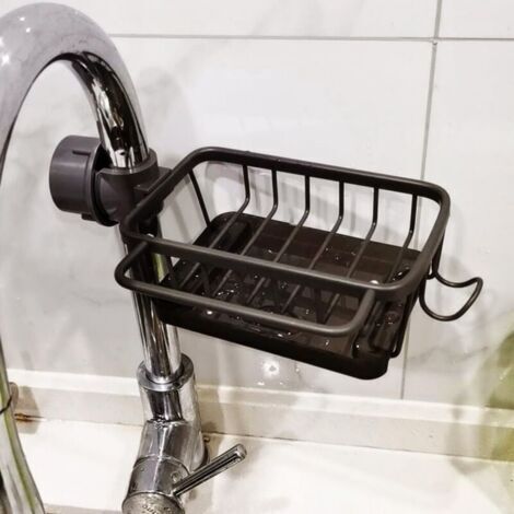 Étagère de douche noire 26 x 11 x 6 cm, 1 pièce, bande d'aluminium, sans perçage, boîte à savon, panier de vidange de cuisine