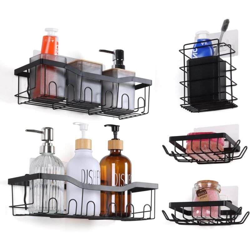 Étagère de douche, organiseur de salle de bain sans perçage, support de rangement autocollant, étagère murale antirouille pour salle de bain, cuisine