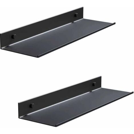 Étagère de douche perforée, en métal noir, fixée au mur, étanche, 30 cm, style moderne, idéale pour le salon, la cuisine et la salle de bain. (Lot de deux pièces)