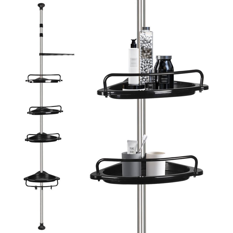 Tagère de Douche Réglable en Hauteur 105-310cm, Étagère d'Angle Douche Sans Percage, Acier Inoxydable, avec 4 Paniers et 1 Porte-Serviettes, pour