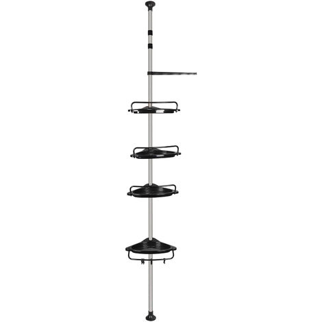 Étagère de Douche Réglable en Hauteur Étagère d'Angle Douche Sans Percage Acier Inoxydable avec 4 Paniers et 1 Porte-Serviettes pour Baignoire et Salle de Bain 105-310cm Noir