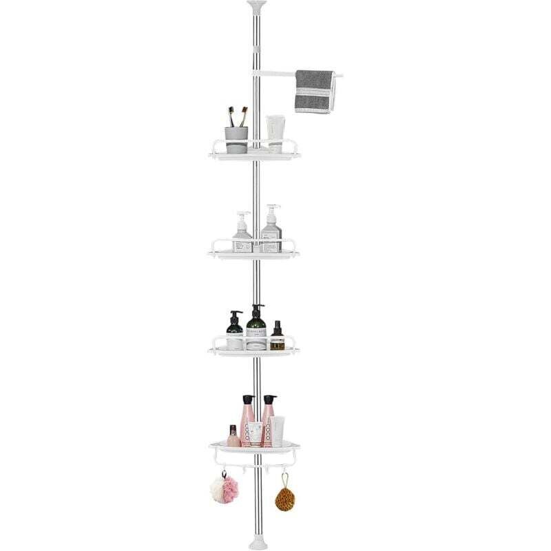 Etagère de Douche Réglable en Hauteur Étagère d'Angle Douche Sans Percage Acier Inoxydable avec 4 Paniers et 1 Porte-Serviettes pour Baignoire et