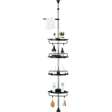 Étagère de douche réglable en hauteur, sans perçage, pour baignoires et salles de bains, 95-305 cm, noire