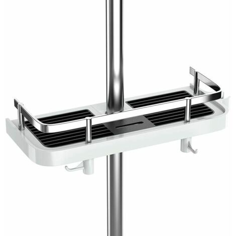 Étagère de douche sans perçage Étagère de douche réglable pour la tringle de douche Rangement de salle de bain avec support de douche Étagère avec 2 petits crochets
