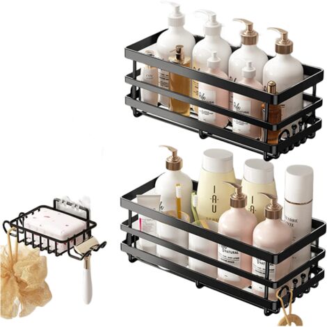 Étagère de douche sans perçage, lot de 3 pièces, couleur noire, antirouille