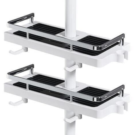 Étagère de douche sans perçage pour barre de douche avec support de tête, étagère de rangement de salle de bain pour shampoing et savon et 2 crochets pour barre de douche de 21 à 25 mm
