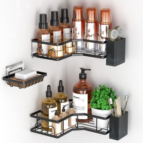 Etagère de douche Sans Percer, 3 pièces Etagère de douche, Etagère de salle de bain Organisateur avec ventouse, Etagère de salle de bain Panier de douche en acier inoxydable pour la douche, Noir
