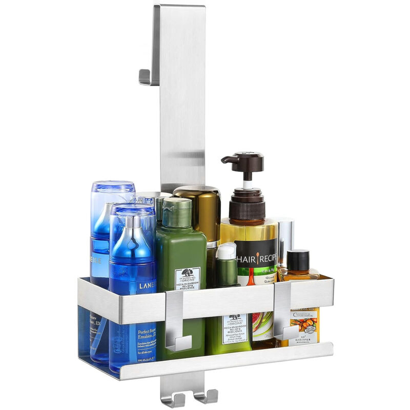 Tagère de douche suspendue, acier inoxydable sans perçage, étagère de salle de bain avec crochets, panier de douche, porte-serviettes pour salle de