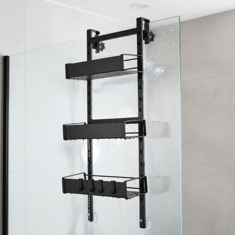 Étagère de douche suspendue, panier de douche en métal, sans perçage, 3 paniers, organisateur de douche, noir Étagère de douche suspendue, panier de douche en métal, sans perçage, 3 paniers, organisateur de douche, noir