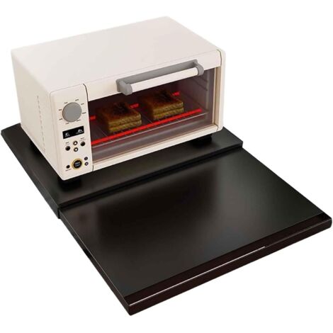 Étagère de four à micro-ondes, organiseur cuisine extractible avec tiroirs coulissants fermeture douce et extension complète, acier au carbone, pas montage nécessaire Noir 47x39-62x4cm