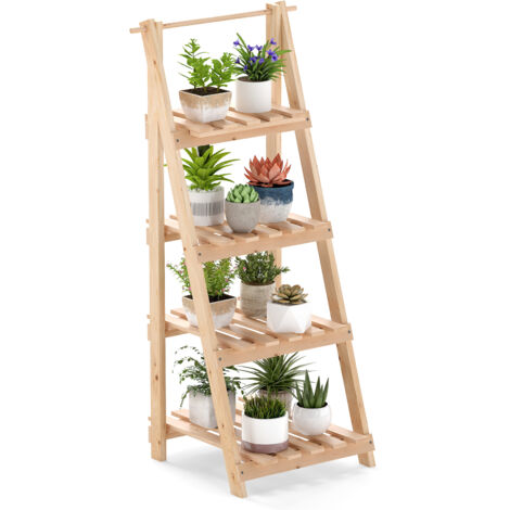 Étagère de Jardin en Bois de Sapin 4 Niveaux, Echelle à Fleurs de 109CM de Hauteur, Support de Plante d'Intérieur Extérieur pour Salon Balcon, Naturel